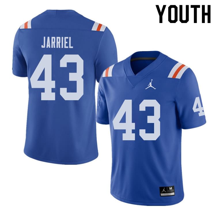 NCAA Florida Gators Glenn Jarriel Youth #43 Jordan Brand Alternate Royal Throwback Stitched Authentic College Football Jersey HDM0264WX